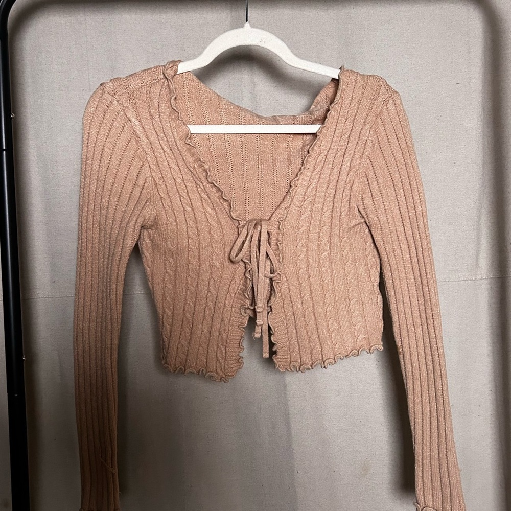 Tan Ribbed Knit Cardigan